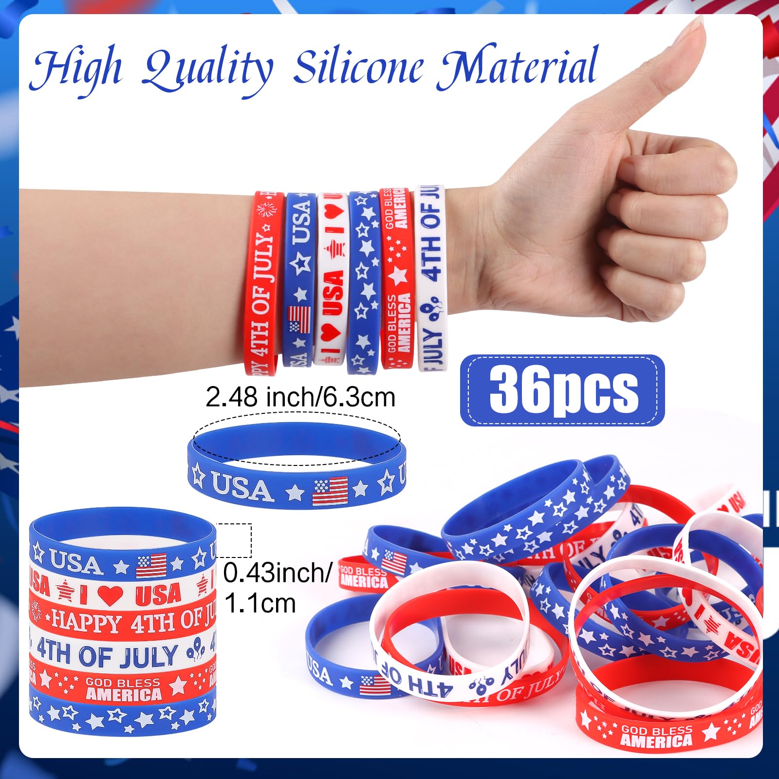 CCINEE 36PCS 4th of July Rubber Bracelets Fourth of July Party Accessories Wristband Supplies Independence Day Party Favors Decorations for Classroom Prizes Gifts