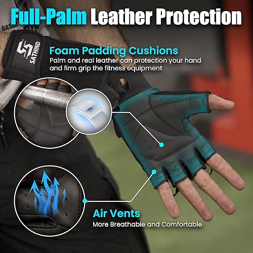 Miniatura 2 de Guantes de entrenamiento de cuero para hombres y mujeres, guantes antideslizantes para levantamiento de pesas, gimnasio y ciclismo con malla