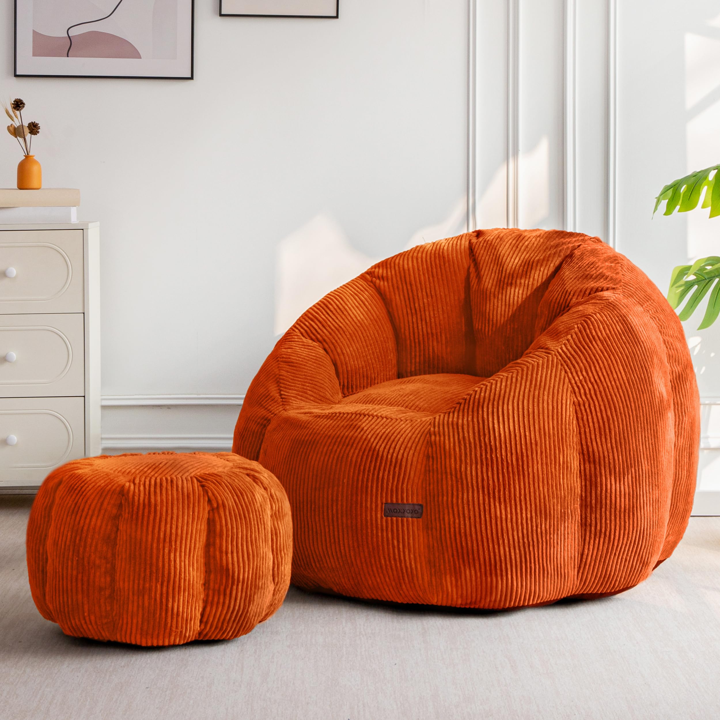 MAXYOYO Bean Bag Chair with Ottoman, Giant Pumpkin Lounge Chair for Adults
