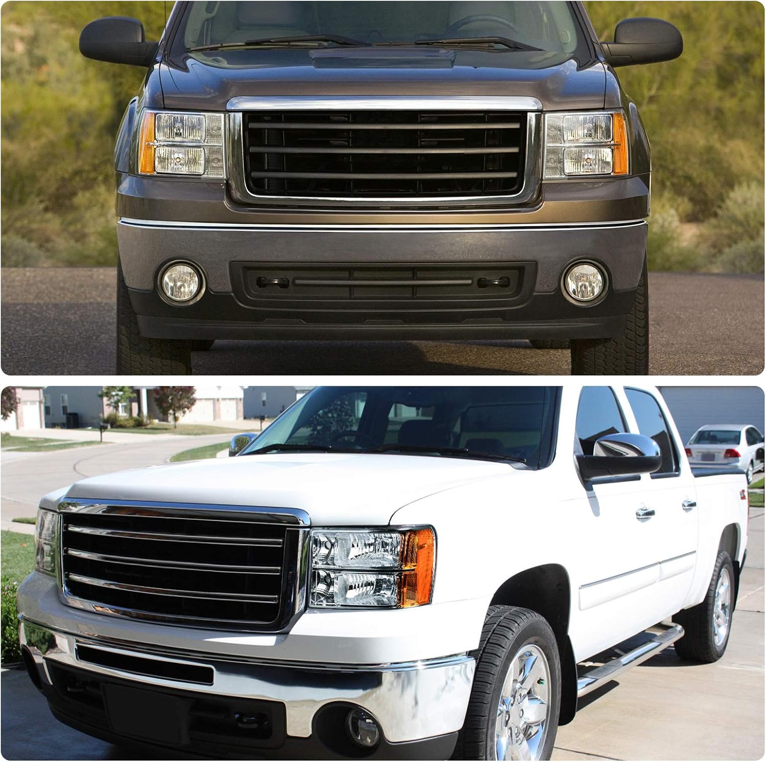 DWVO Headlights Assembly Compatible with 2007-2013 GMC Sierra 1500/2007-2014 Sierra 2500HD 3500HD Chrome Housing Amber Reflector Clear Lens