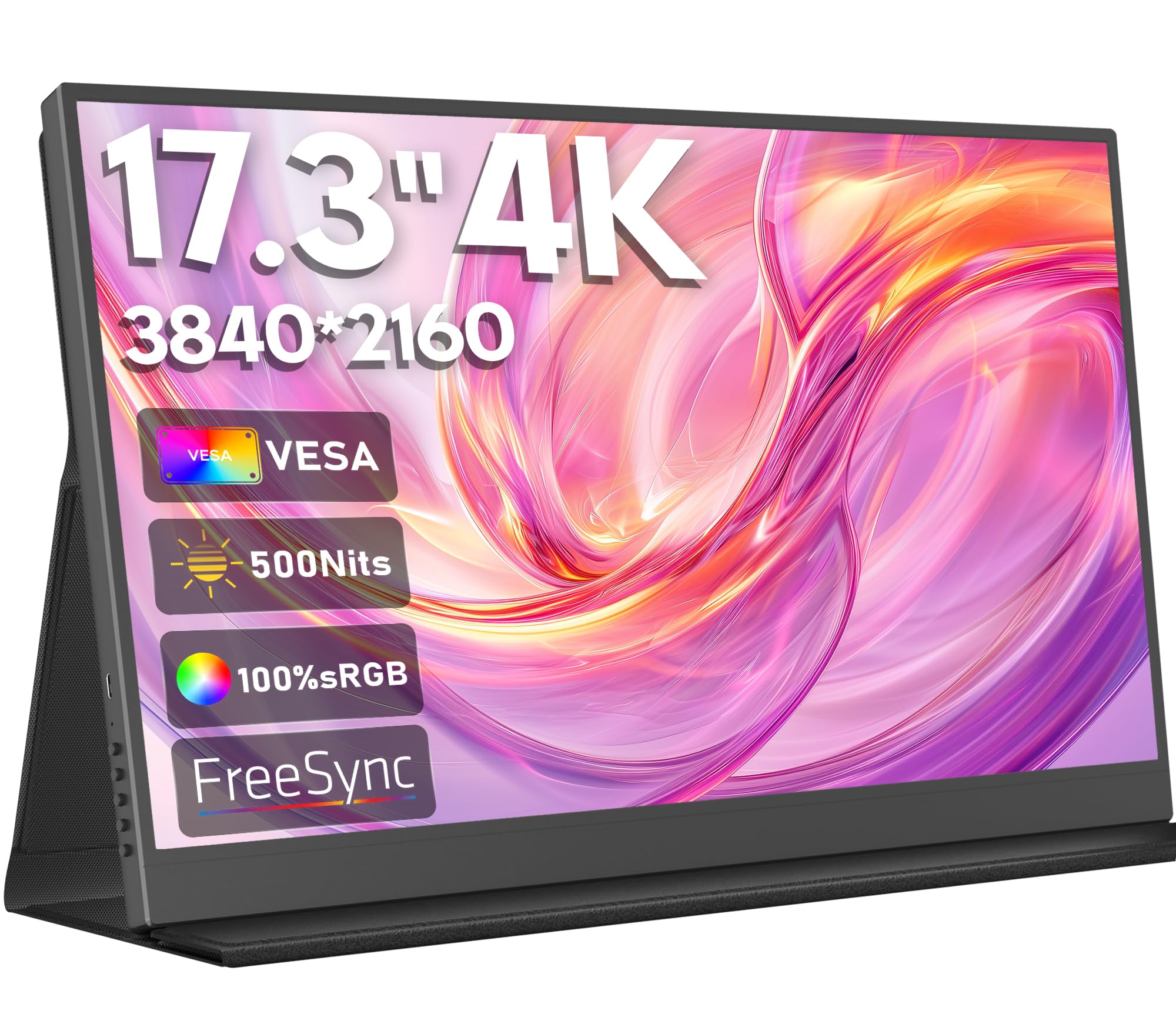HONGO 4K Monitor Portatile, Schermo Portatile 17.3" 3840x2160 UHD 100% sRGB 1500:1 Contrasto, Portable Monitor per Laptop PC Mac PS4/5/Xbox Phone, HDR Smart Display IPS, Supporto HDMI/Tipo C/USB C