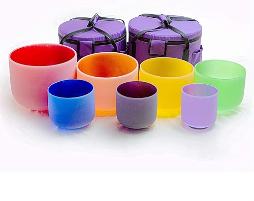 Miniatura 23 de Leize Juego de 7 cuencos de cristal de cuarzo impecables de 6 a 12 pulgadas con fundas de transporte resistentes y mazo de gamuza Blanco