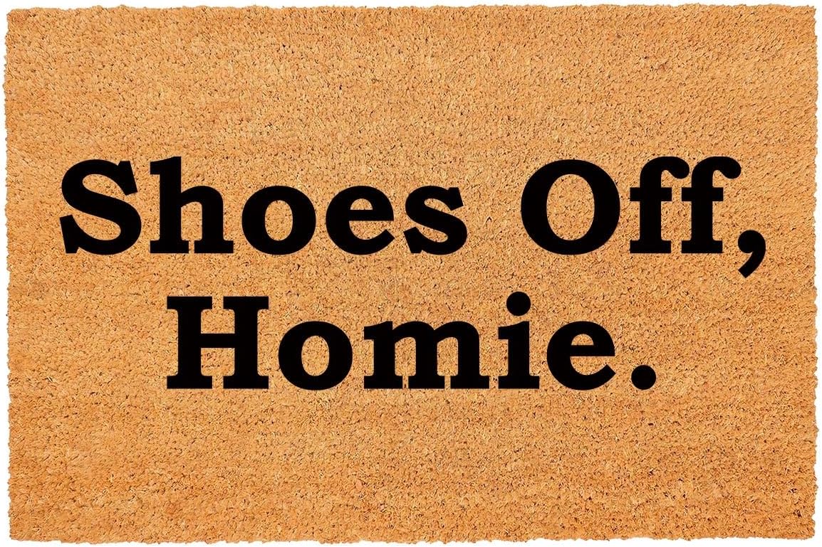 Funny Coir Doormat, Homie Front Door Mat, Entryway Outdoor Mat, Coconut Brown, 23.6 x 15.7 Inches