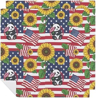 Reusable Cloth Napkins, Fashion Smooth Folding Table Napkins for Wedding, Birthday, Dinners, 18.7 Inches Non Pilling Napkin, American Flag Sunflower Panda, 2 PCS