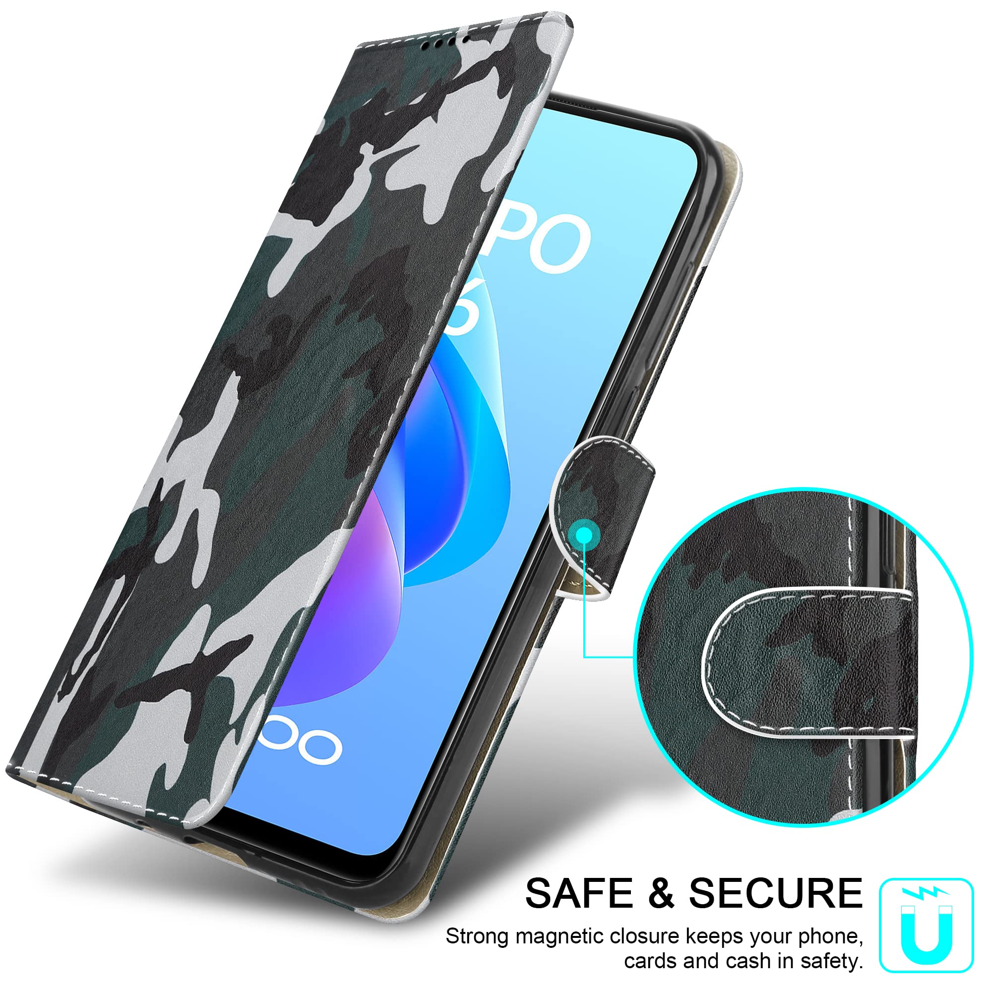 ZONNAVI Cover per Oppo A96, Flip Custodia Pelle PU con [Slot Cart] [Supporto Stand] [Magnetica], Cover a Libro Portafoglio per Oppo A96 / Oppo A76 (Nero
