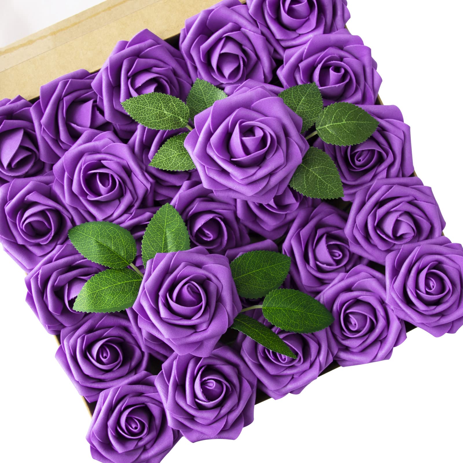 Amazon｜Voumanillor フェイクフラワー 25個 パープルローズ