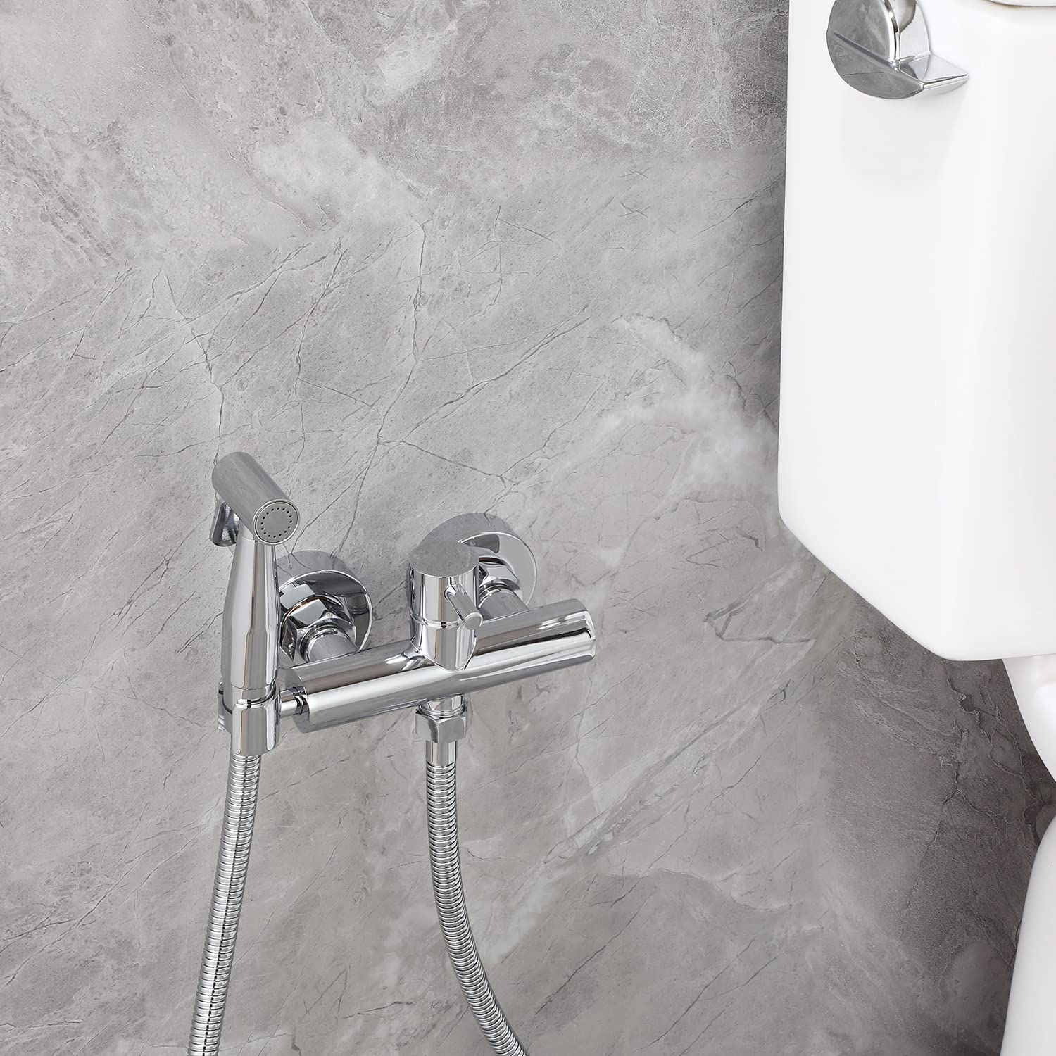 Ensemble douchette pour bidet musulman Shattaf avec mélangeur chaud et froid - kit en laiton chromé à montage mural
