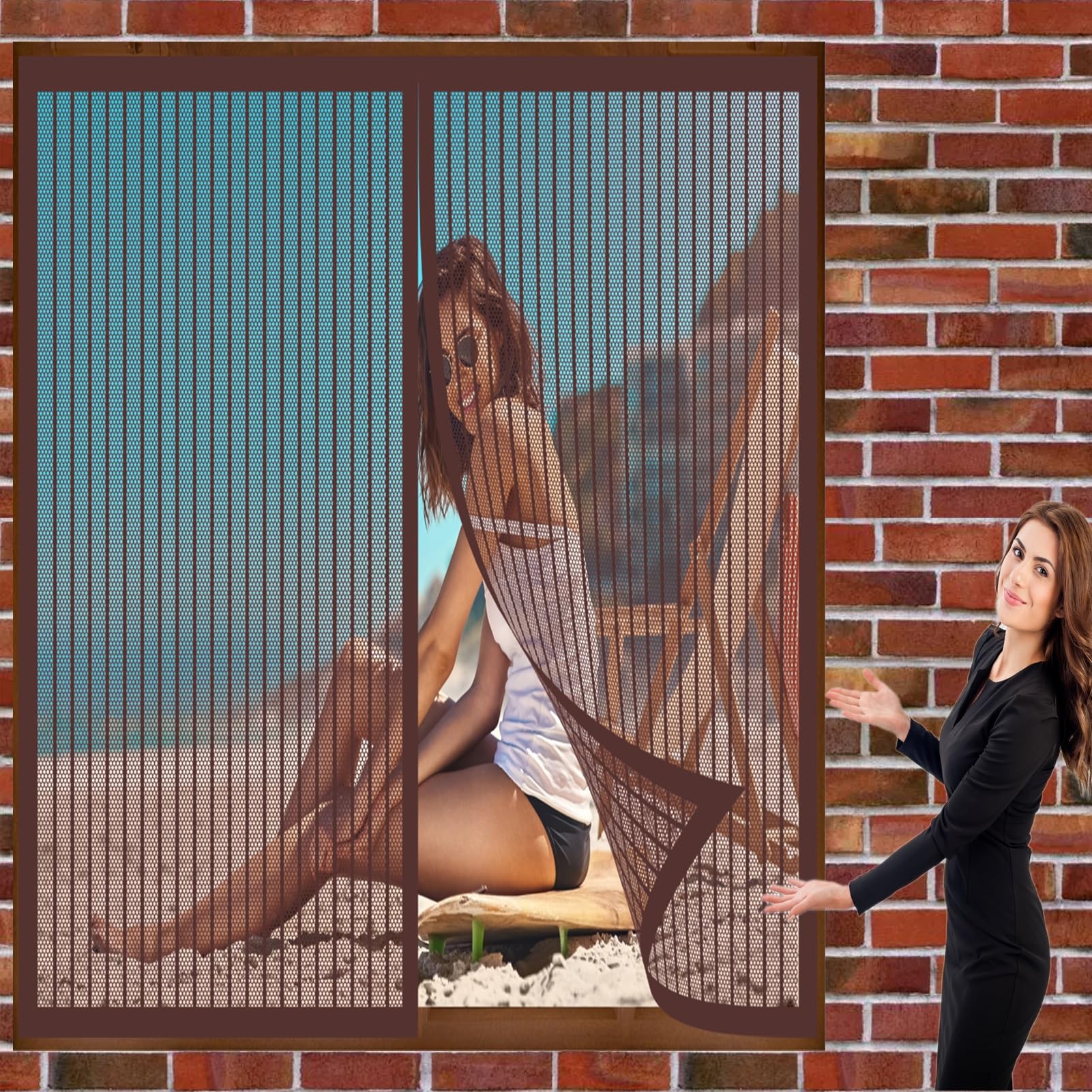 Doguo Brown Insect Mesh Window Insect Screen 116 X 200 Cm(46 X 79Inch) Magnetic Window Screen Prevents Insects No Drilling Or Screwing Easy Installation Insect Netting Fitted To Multiple Windows,