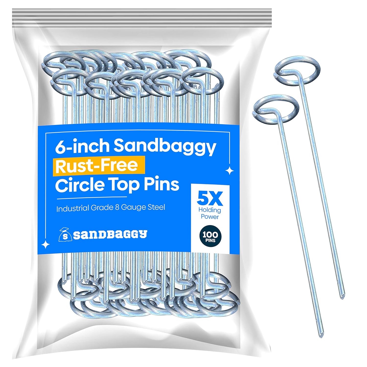Sandbaggy 6inch RustFree Circle Top Pins Landscape Staples SOD