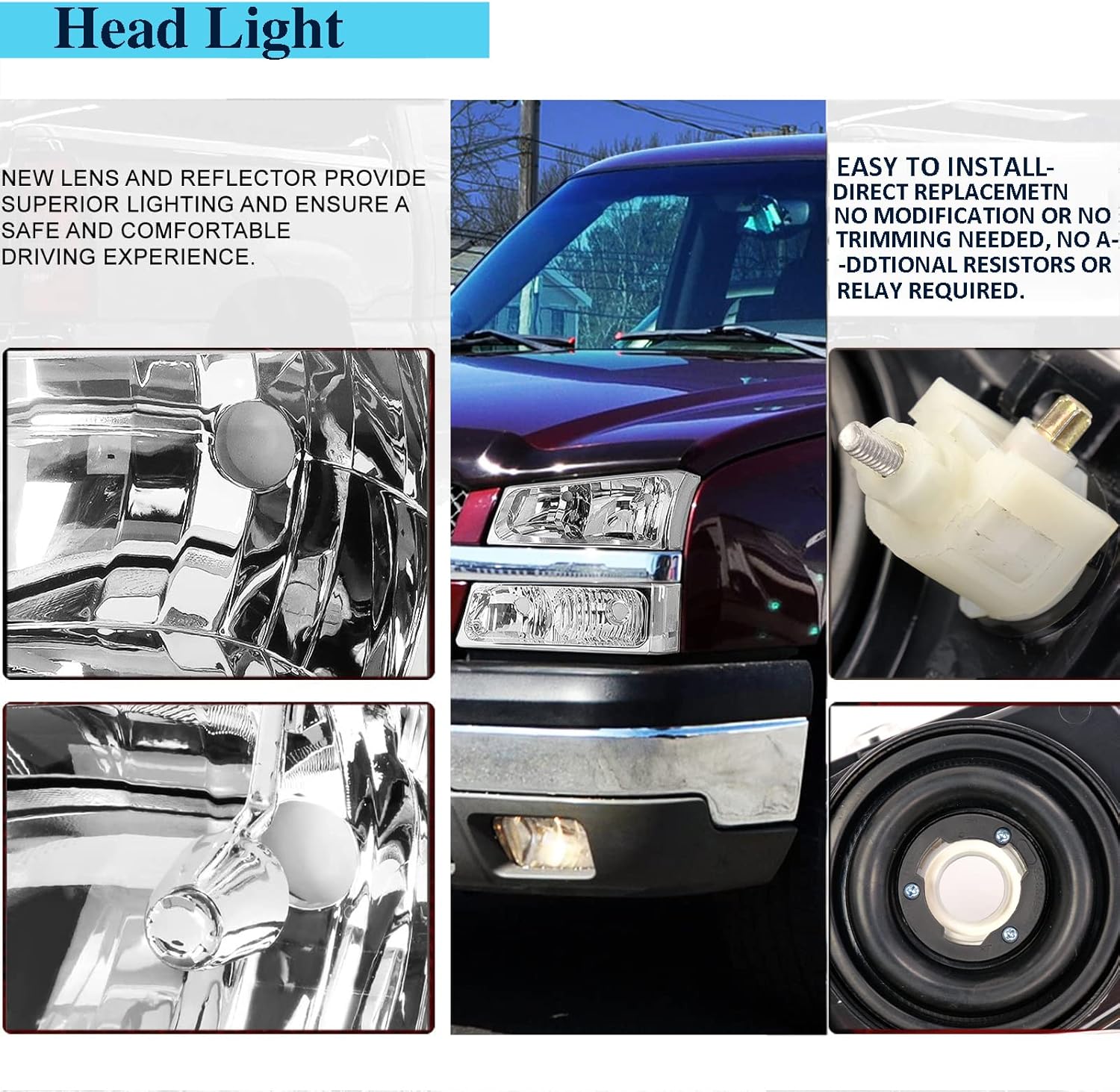 Headlight Tail Light Compatible with 2003-2006 Chevy Silverado Avalanche 1500 1500HD 2500 2500HD 3500(07 Sivlerado Classic),Chrome Housing Clear Lens