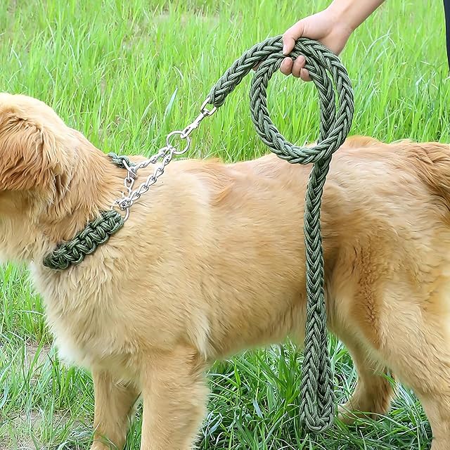 Foto 6 de 7 de Gqiu Juego Collar y Correa para Perro Trenza Nailon Correa Fuerte Mascotas 360 giratoria sin enredos Correa…