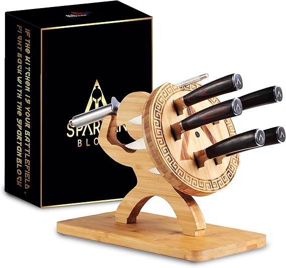 Spartan Knife Block Complete Damascus Style Knife Set for