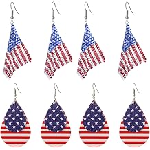 6 Pairs American flag Earring for Women Sparkly 4th of July Patriotic Red White Blue USA Star Heart Drop Earrings Independence Day Memorial Jewelry