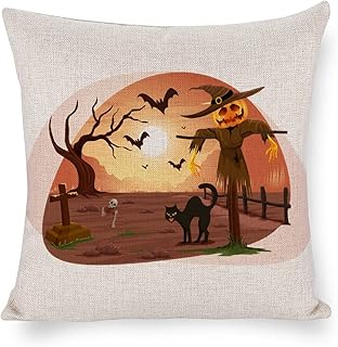 Straszna dynia człowiek na cmentarzu farma poszewka na poduszkę jesień kwadrat Happy Halloween poszewka na poduszkę na poduszkę Święto Dziękczynienia prezent spersonalizowana poduszka na sofę łóżko na zewnątrz dekoracja domu 45 x 45 cm