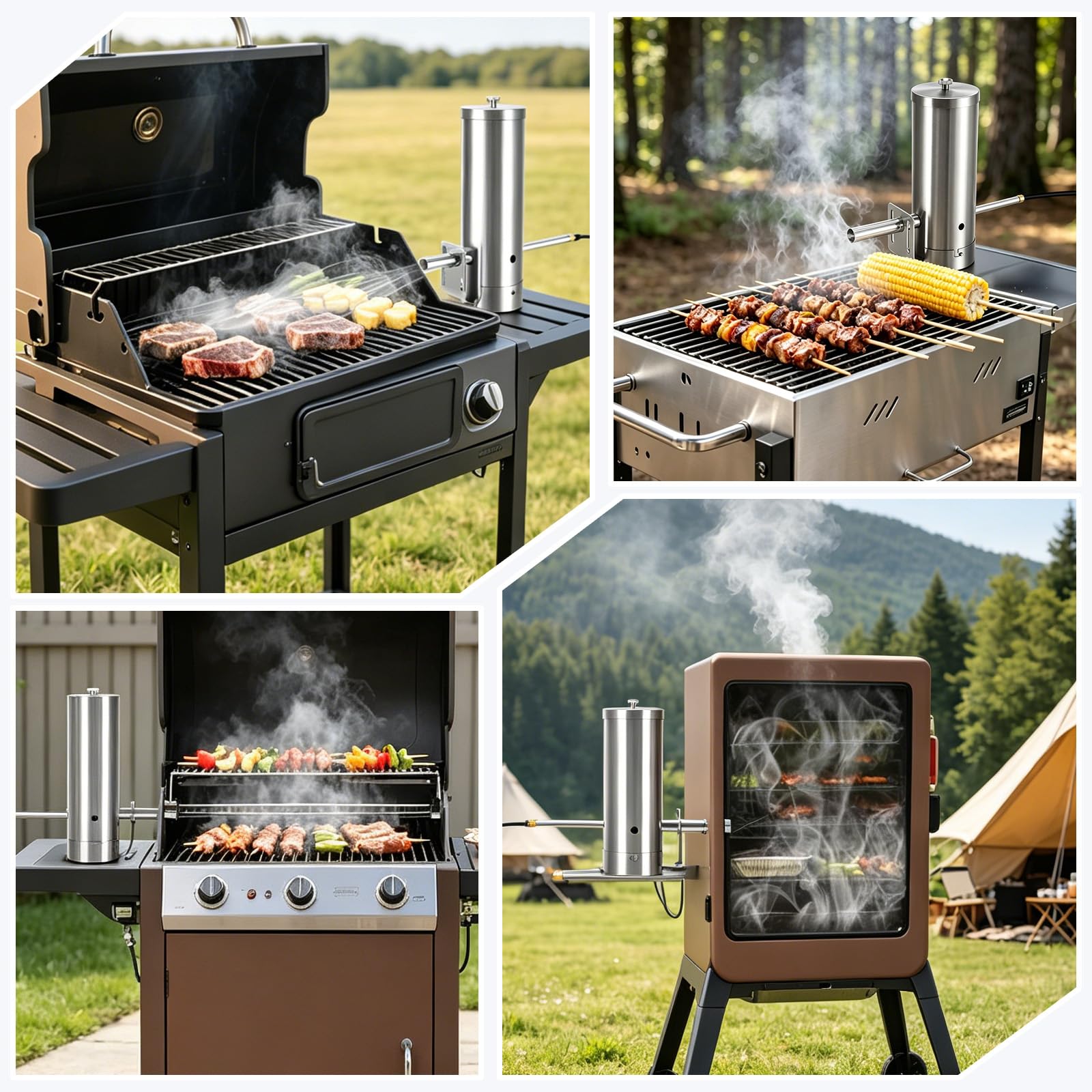 Kaltrauchgenerator aus Edelstahl mit Pumpe, Rauchgenerator für Räucherofen Smoker, Raucherzeuger zum Kalträuchern von Fisch Fleisch Käse, verstellbare Rauchintensität 1,1 L Holzspäne 3–4 h Dauerrauch