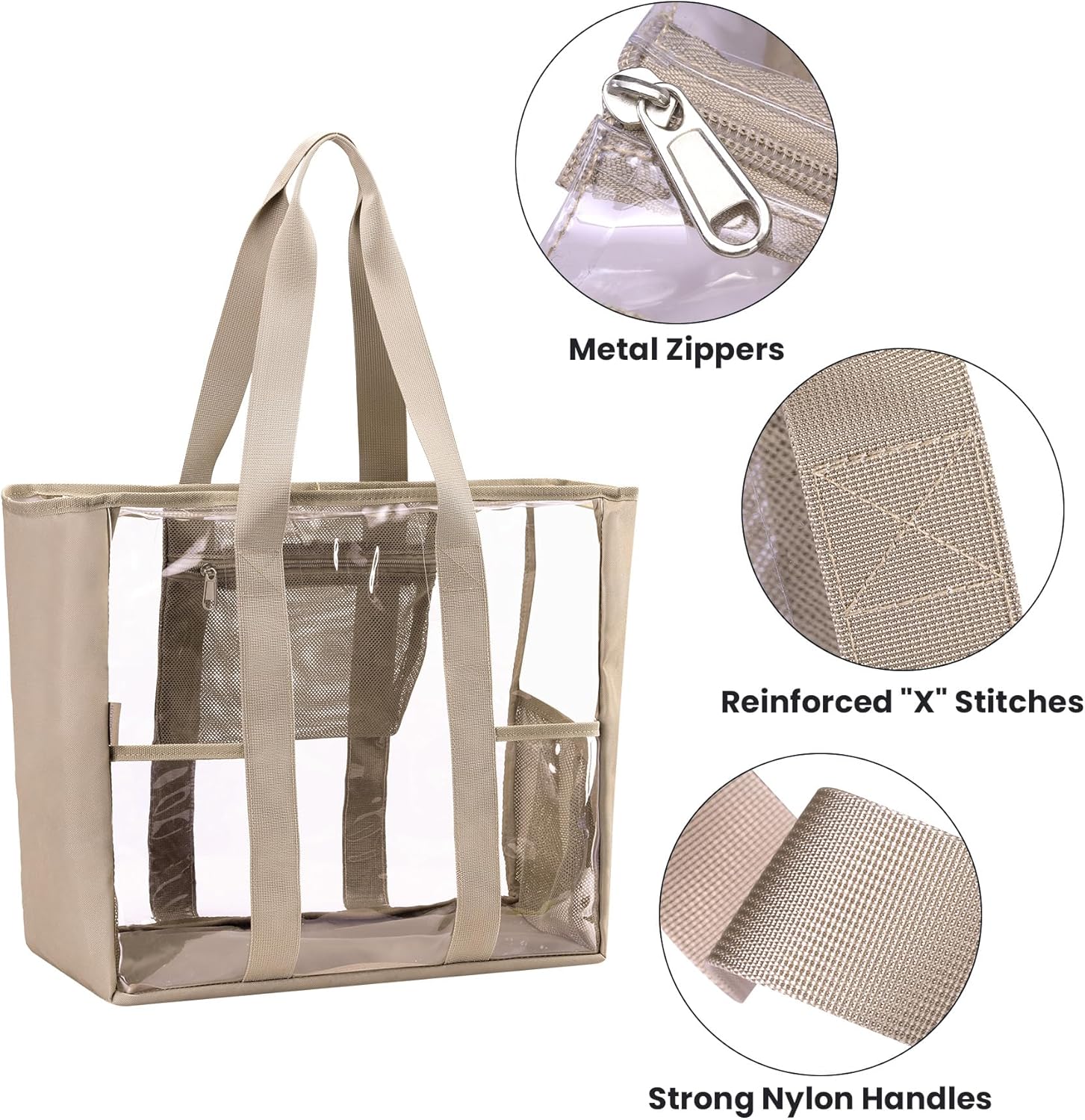 Large Clear Bag Tote for Work Concerts Stadium approved Heavy duty Transparent See Through Purse with mesh pockets - Image 5