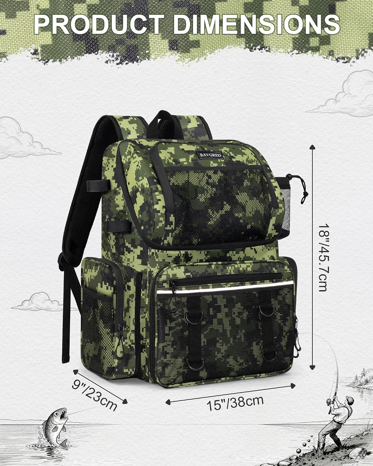 Fishing Backpack, Large Water Resistant Tackle Bag Storage Fishing Gear and Equipment, Built-in Cooler Compartment Green image 5