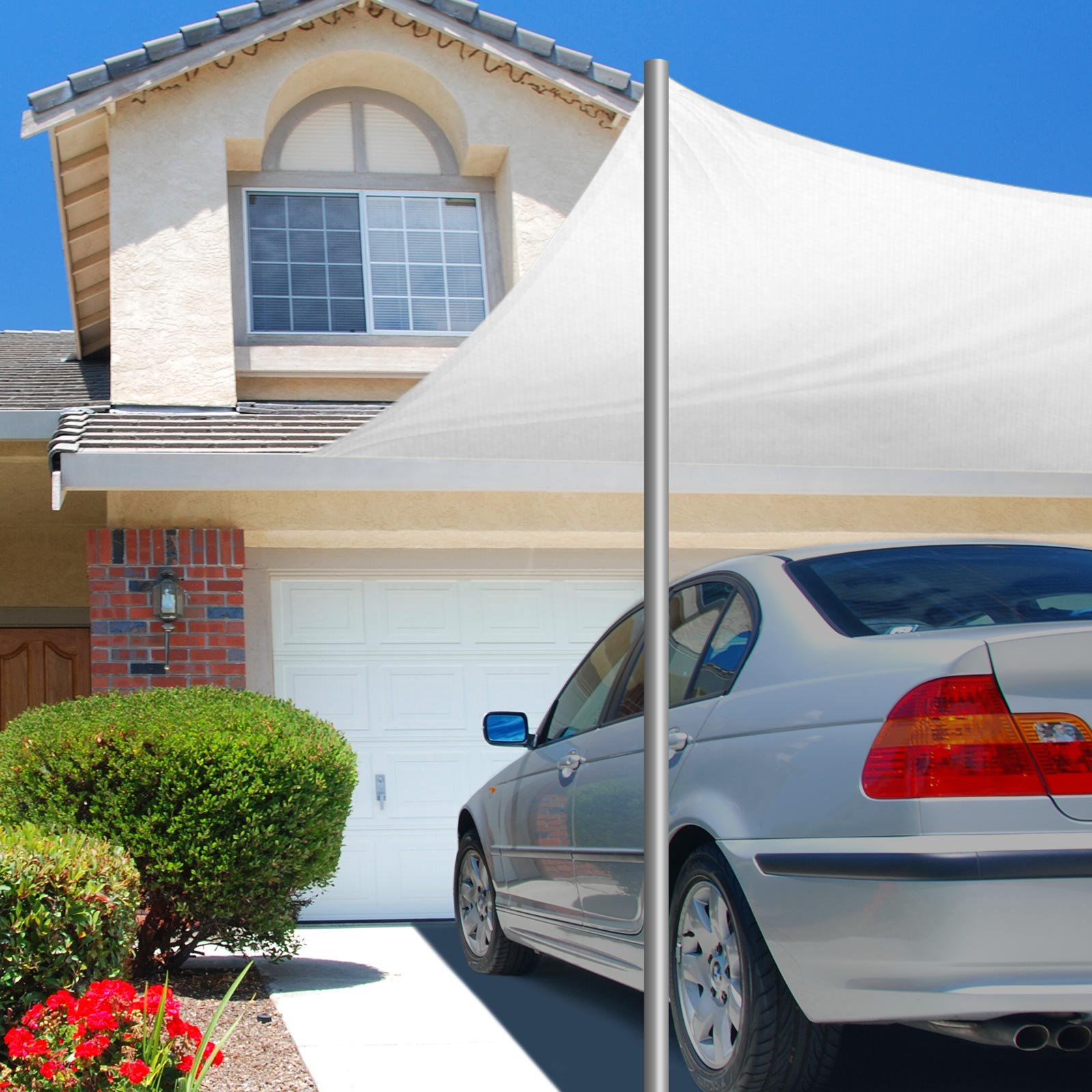 casa pura Voile d'Ombrage - Toile + Kit de Fixation Inclus | Toile Ombrage Imperméable | Voile Résistante Pluie/UV, Protection Solaire Durable - Lavable en Machine (Blanc, 5 x 7 m + Accroche)