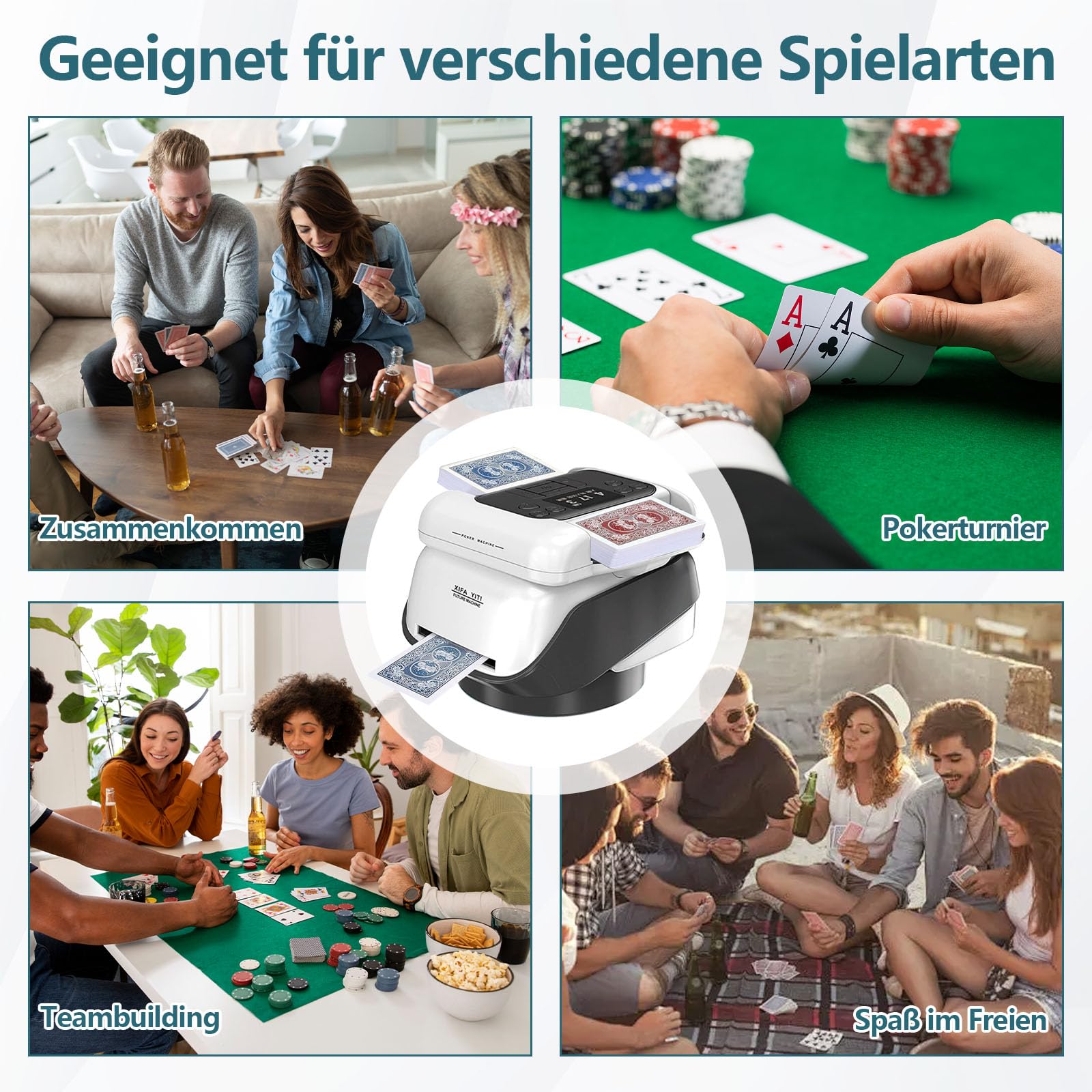 2 in 1 Automatische Kartenmischer und Kartensender,Mehrere Spielmodi,360° Deal,für Spiele wie Poker, UNO und Texas Hold'em