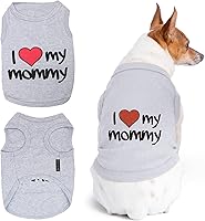 Vista 1 de Playera unisex para perros Parisian Pet con palabras bordadas "I Love My Mommy" - 100% algodón, ropa para mascotas - Chaleco sin mangas - Camisas