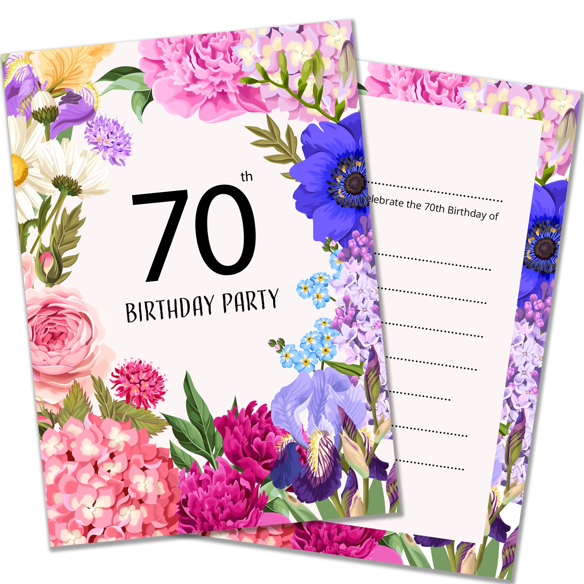 Olivia Samuel20 x 70th Floral Birthday Party Invitations – Ready to Write with Envelopes – Ideal for garden parties. Designed and Printed in the UK