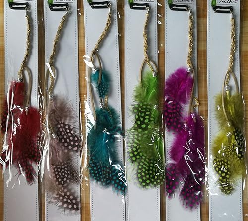 Miniatura 6 de Fodattm 6 extensiones de cabello para mujer, hechas a mano, colorido, bohemio, hippie, con clip de plumas, peine, horquilla, tocado, diadema,