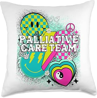 Palliative Care Team Y2K Aesthetic Nurses Co. Palliative Care Team Nurse Happy Y2K Matching 90s Peace Throw Pillow, 18x18, Multicolor