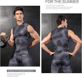 Men’s Tank Top Sleeveless Compression T Shirt Vest Tops Quick-Dry Sports Undershirt for Running Fitness Gym