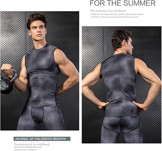 Men’s Tank Top Sleeveless Compression T Shirt Vest Tops Quick-Dry Sports Undershirt for Running Fitness Gym