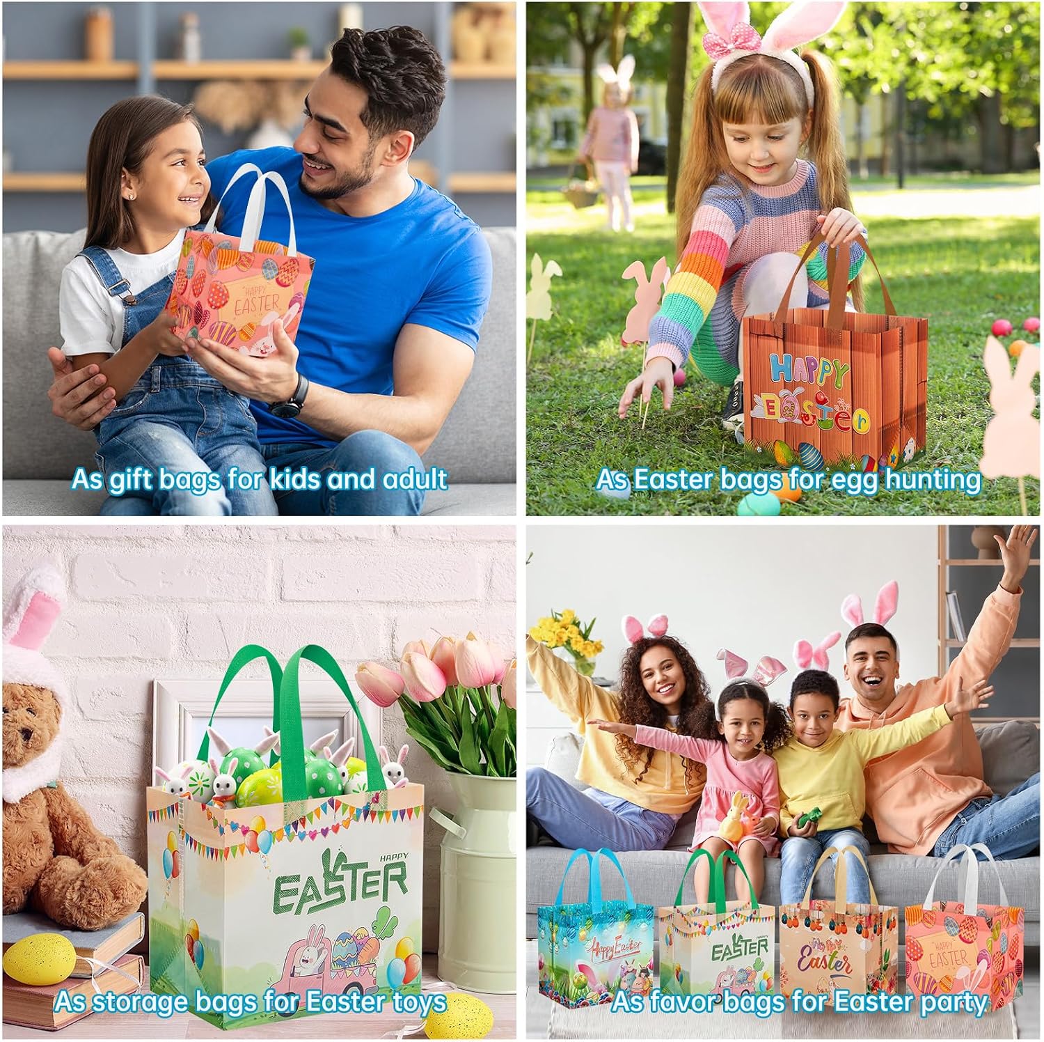 6 Pack Happy Easter Gift Bags with Handles - Reusable Easte Egg Hunt Bag, Multifunctional Non-Woven Spring Tote Goodie Bags for Easter Gifts Wrapping, Party Favors and Supplies, 8.3×8×5.9 inch image 5