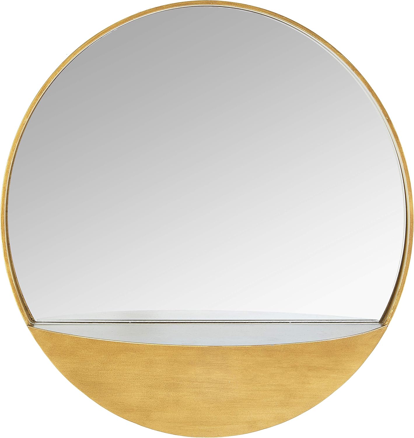 Amazon Brand - Rivet Modern Round Hanging Mirror with Shelf, 18" Diameter, Brass