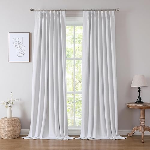 Miniatura 10 de Cortinas opacas plisadas de lino con textura de 84 pulgadas de largo para sala de estar, cortinas plisadas con aislamiento térmico para barra y