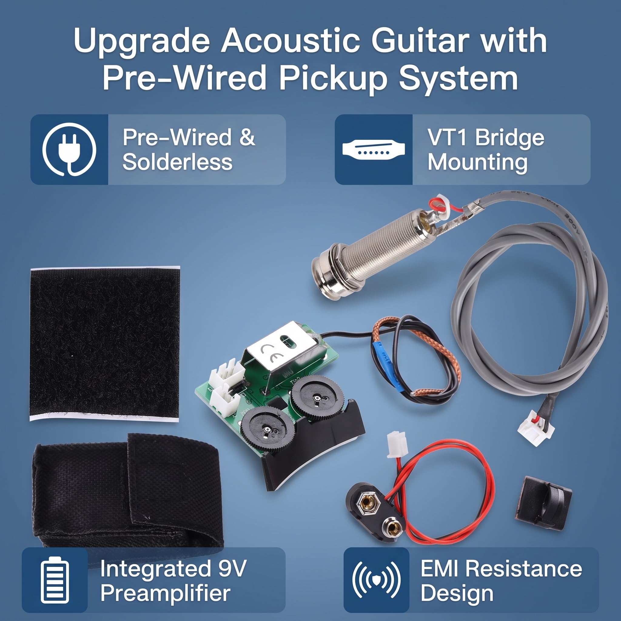 Przetwornik do gitary akustycznej, długotrwały pin Jack przedwzmacniacz i system odbioru przedwzmacniacza dla VT1 Tail Nail Pickup EQ DIY części instrumentów gitarowych