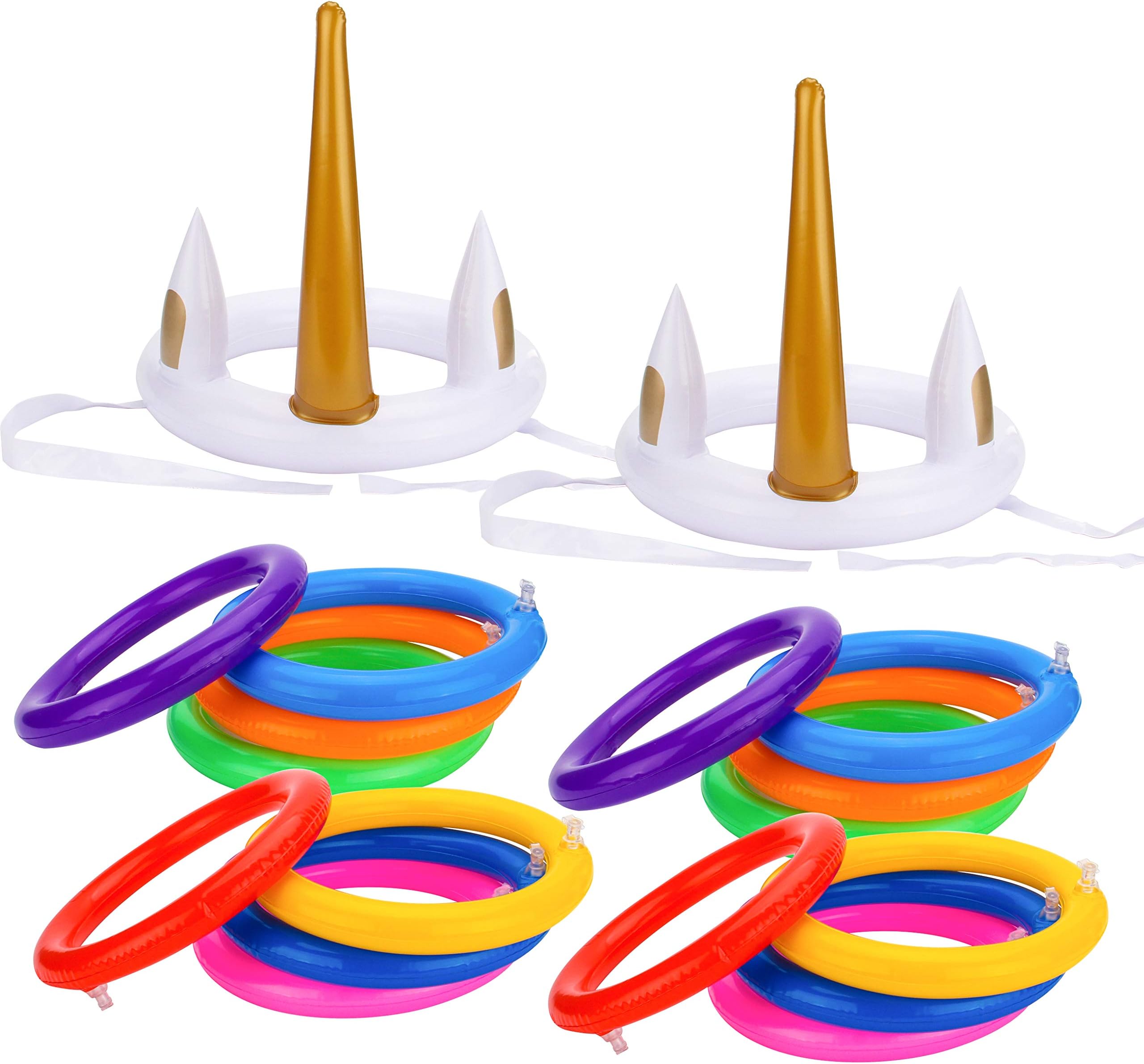 GROBRO7 18Pcs Unicorn Ring Toss Pool Game for Party Inflatable Floating Party Favor Unicorn Party Supplies Decoration for Kids Funny Family Indoor Outdoor Game Set