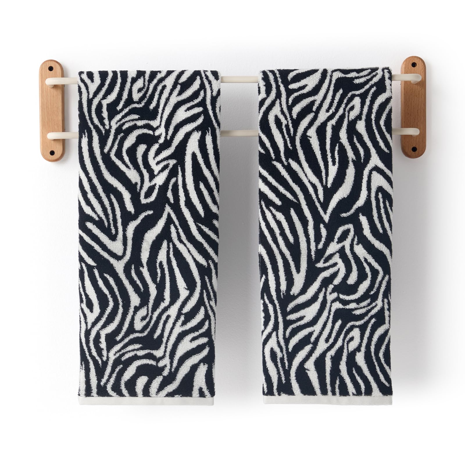 REDKISS 2 Pack Zebra Striped Hand Towels for Bathroom, Black and White