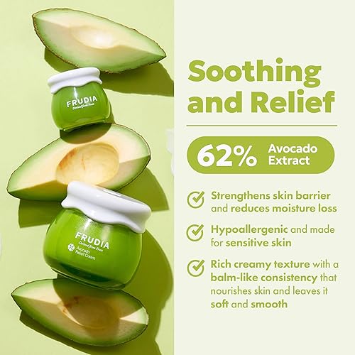 Miniatura 2 de FRUDIA Crema facial con alivio de aguacate, hidratante facial coreano calmante con 62% de extracto de aguacate, centella asiática y madecassosideX4
