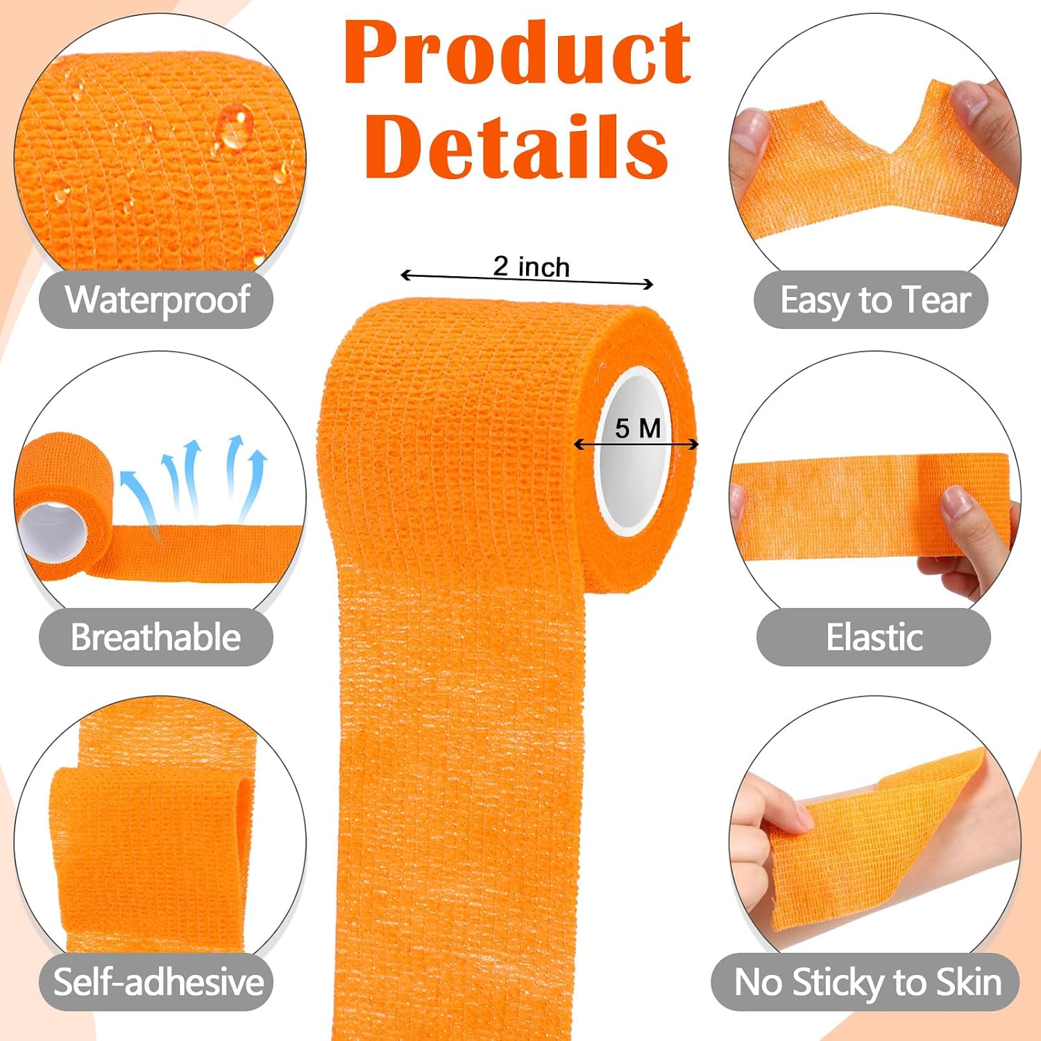 Treela 48 Pack Self Adhesive Wrap Bandage Bulk, 2 Inches x 5 Yards Self Adherent Cohesive Bandage Elastic Athletic Tape Breathable Wound Tape for Athletic Sports Wrist Ankle Finger Pets(24 Colors)