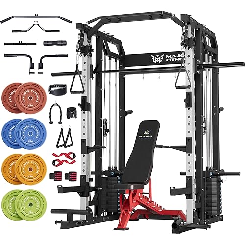 Major Fitness Drone2 Advanced Training Smith Machines– All-in-One Home Gym Squat Rack with Aluminum Pulley Set , Weight Bar, Dual LAT Pull-Down Systems & Cable Crossover Machine for Full-Body Workouts