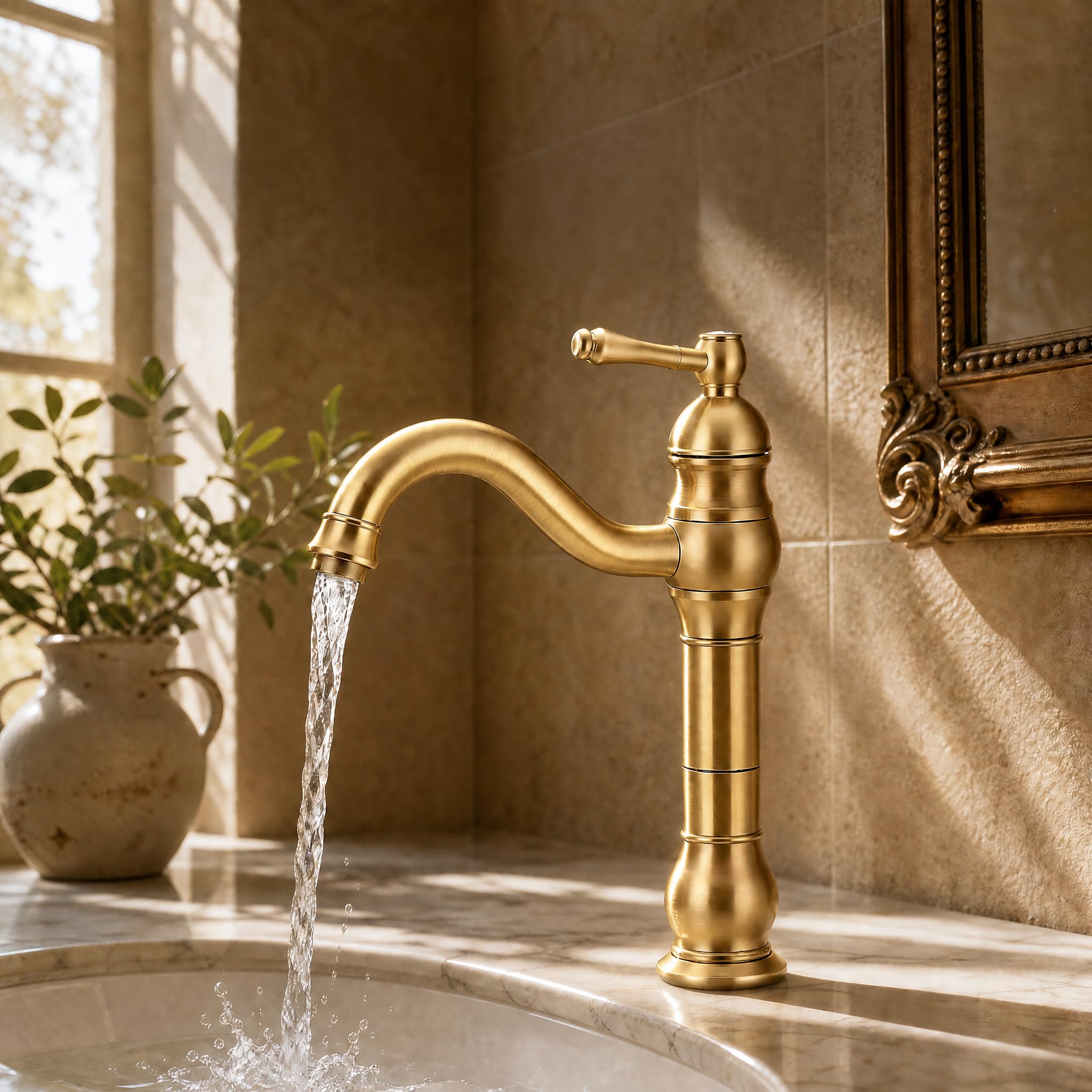 Rubinetto retrò bronzo, miscelatore monocomando con asta girevole a 360°, beccuccio lungo curvo, ad arco alto, acqua fredda e calda, miscelatore monocomando per bagno