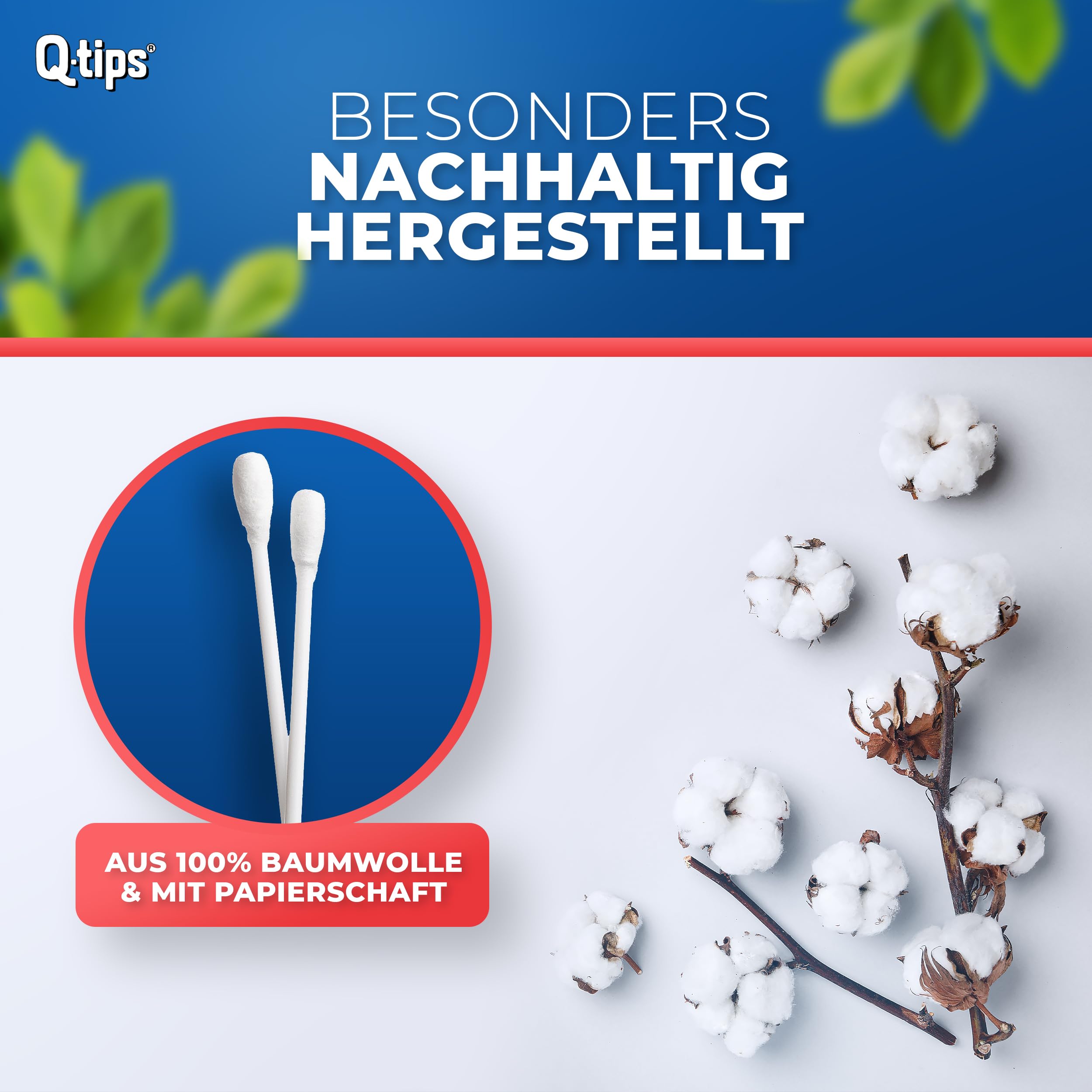 Q-tips® Pflege-Wattestäbchen mit Papierschaft, Nachfüllpackung, Vorteilspack (20x 160 Stück), 100% biologisch abbaubar, Baumwolle ohne Plastik