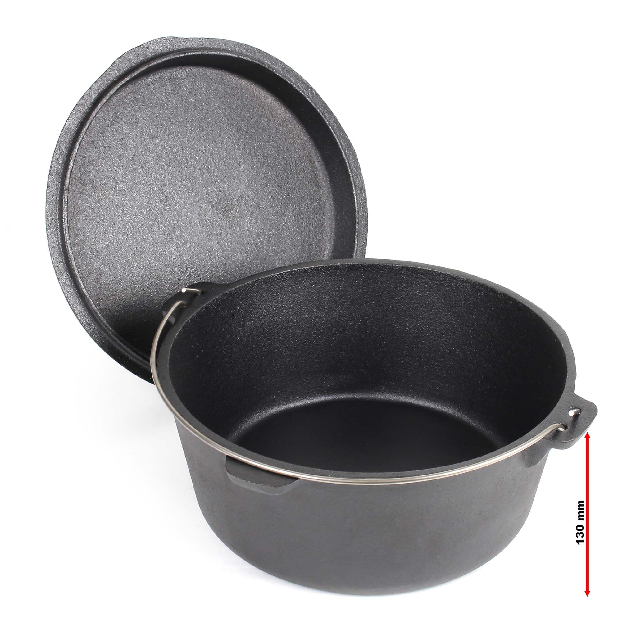 Wiltec Dutch Oven Marmite 18L en Fonte Dessous-plat Lève-couvercle Pied de support Fait-tout Pot Cocotte Feu de camp Camping Barbecue Grillade Friture Cuisson Extérieur