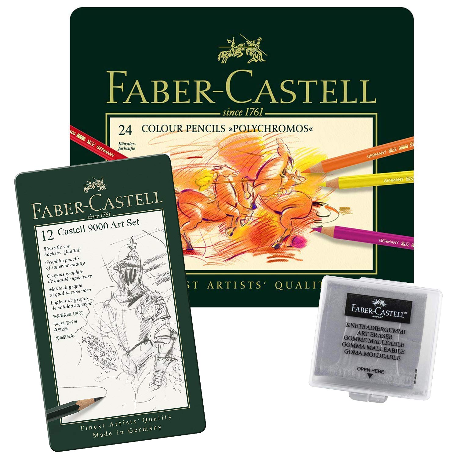 Faber-Castell 110024 - Künstlerfarbstift, 24 Polychromos Metalletui (24er Metalletui | Radierer | BS Castell 9000)