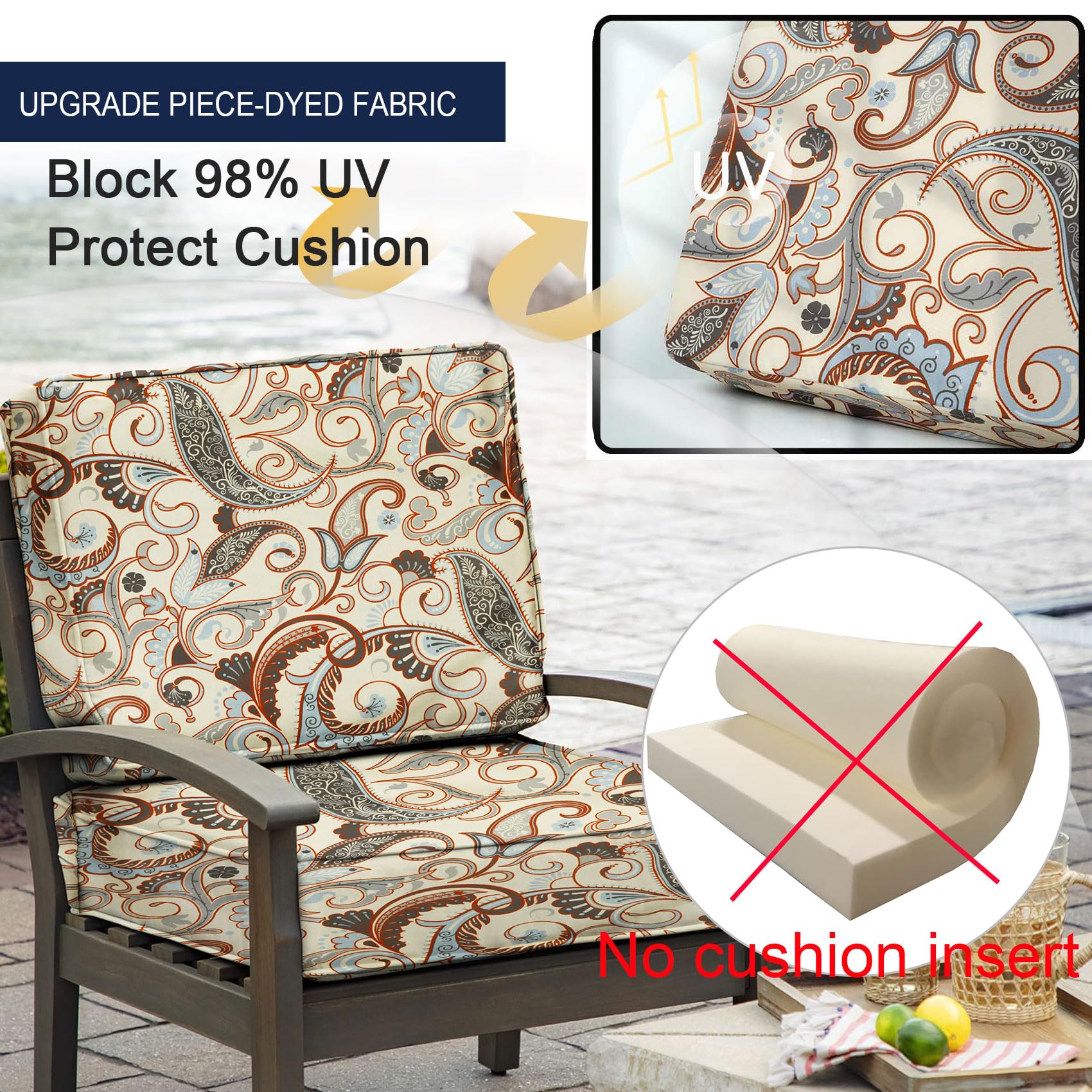 NettyPro Housses De Coussin De Chaise Longue Pour Patio Et Extérieur – Avec Fermeture éclair Et Attache – Imperméable – Résistante Aux UV – 183 X 55,9 X 7,6 Cm – Vert Kaki