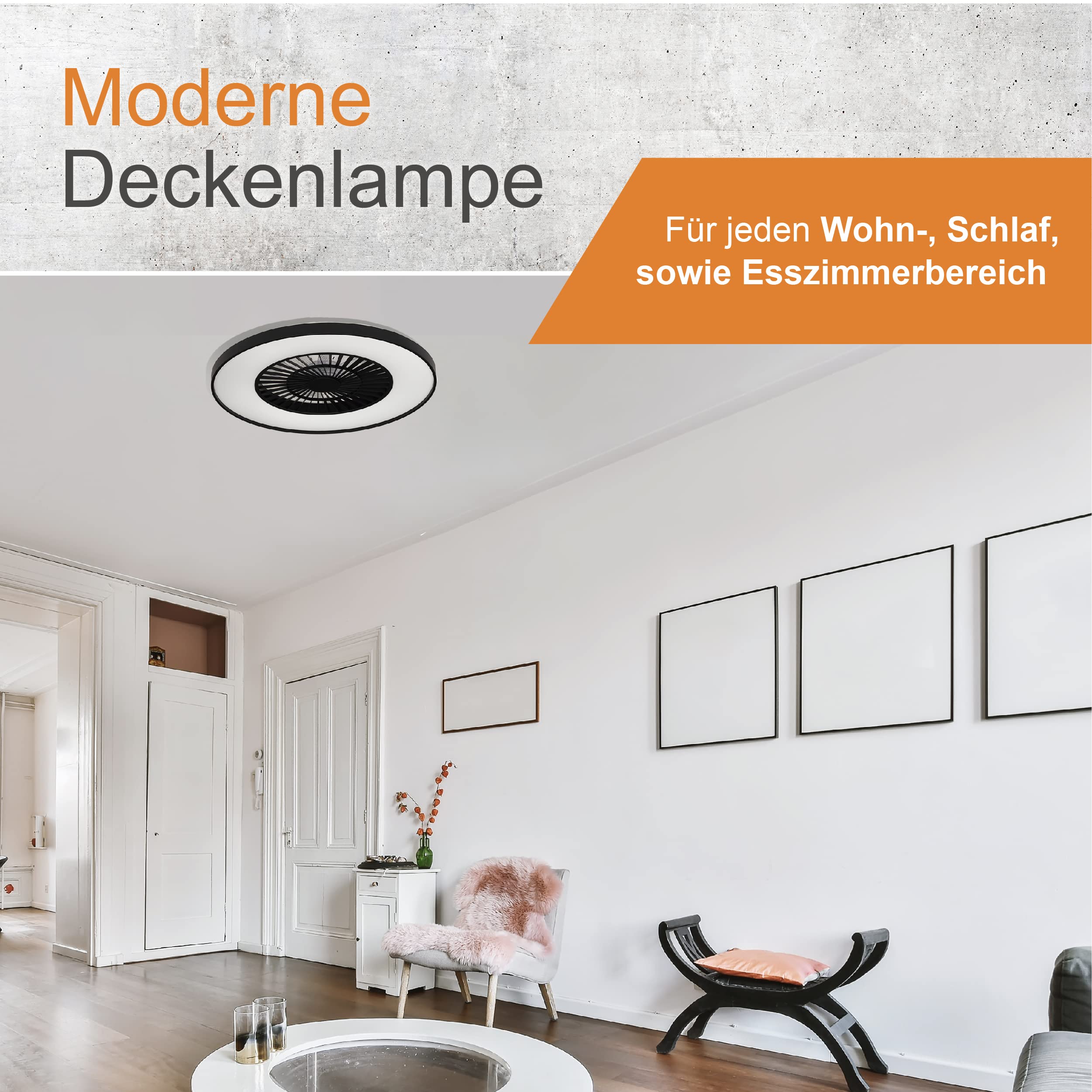 Proventa Deckenventilator mit Beleuchtung und Fernbedienung leise 60W Ø60cm dimmbare LED Deckenleuchte Sommer Wintermodus