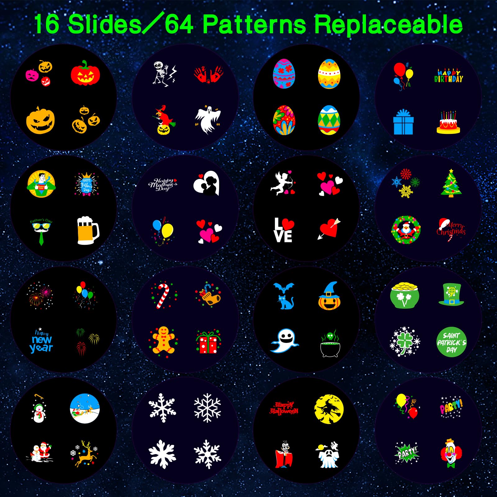 MOSSNDAR Proiettore Natale Esterno Interno, 16HD Multi Festival Slides Luci di Natale da Esterno, Impermeabile Proiettore Fiocchi di Neve con Telecomando Timer Per Natale Decorazioni Casa Natalizio