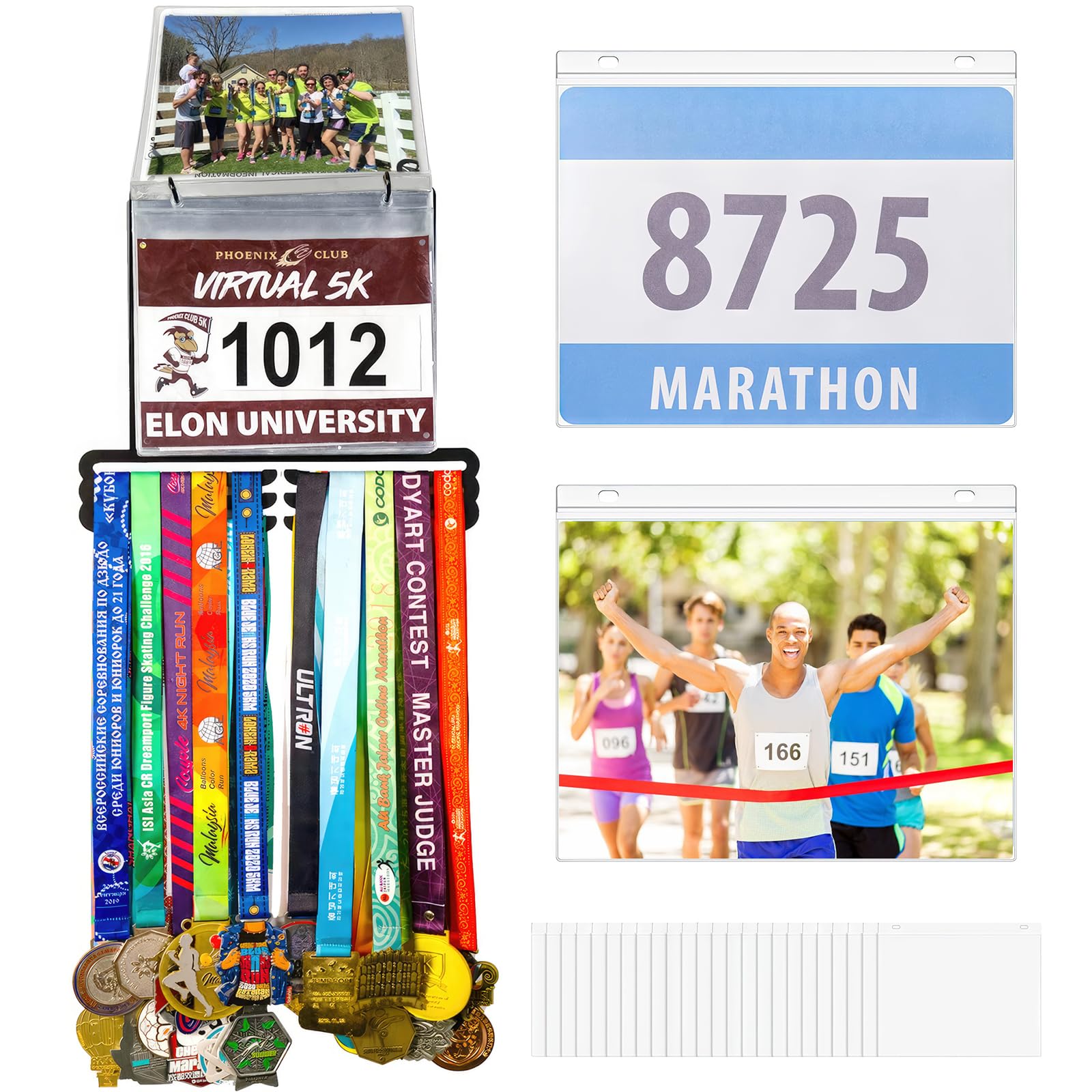 Goutoports Medal Hanger Display for Runner - Race Bib Holder - Medal Holder Display Rack - 3 Rows Medal Hanger - Sturdy Black Steel Metal - Displays Over 30 Medals 50 Race Bibs