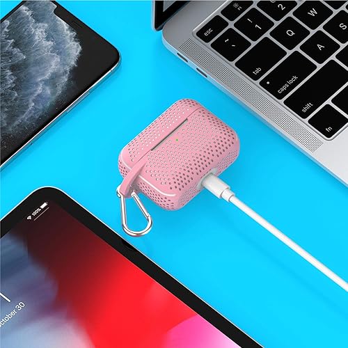 Vista 12 de TALK WORKS Funda para AirPods Pro con llavero – Funda protectora de silicona dura para AirPods, llavero con clip, mosquetón de carga inalámbrica