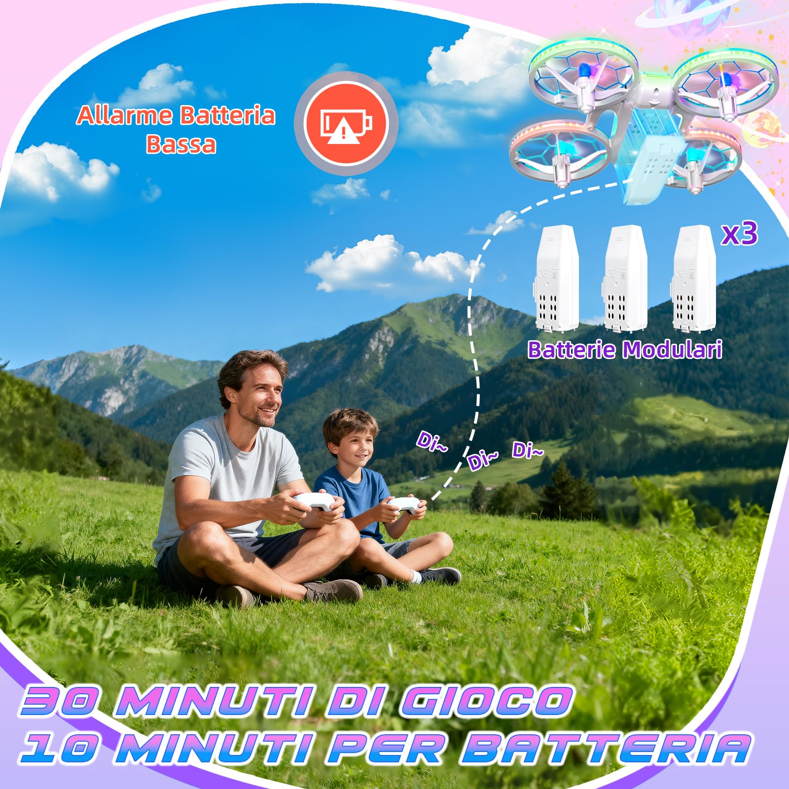 Charmofun Mini Drone Giocattolo per Bambini, Drone Telecomandato con 4 Effetti Luci Led, Droni per Principianti con Capriole a 360°, 3 Batterie, Regali per Bambini e Bambine 6 7 8 9 10+ Anni