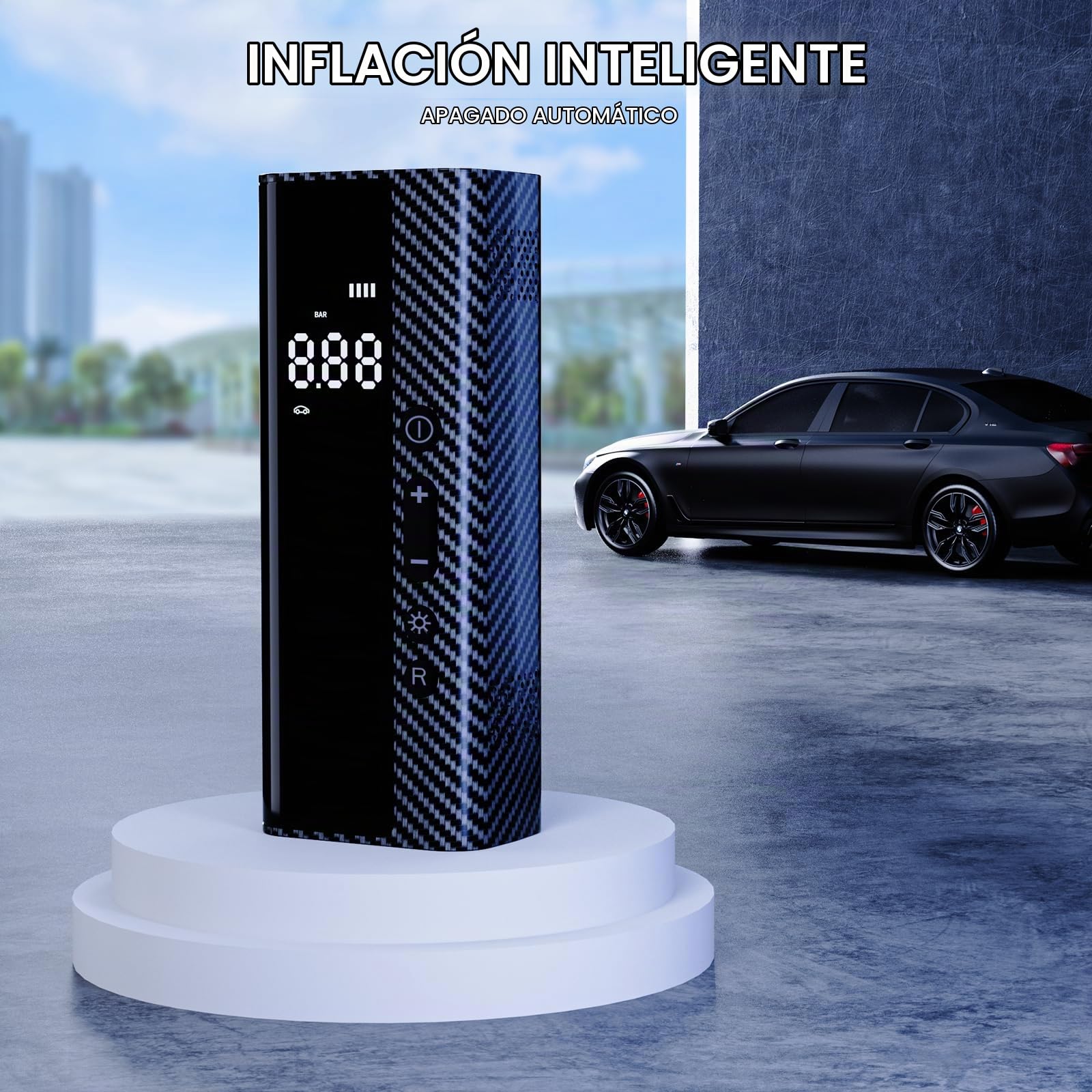 Compresores de Aire portátiles, 150PSI - Inflador electrico para Ruedas de Coche y moto - Mini Bomba para Bicicleta con Pantalla LCD Digital y Linterna LED