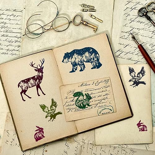 Miniatura 3 de GLOBLELAND Sellos transparentes de silueta con temática de animales, osos marrones, conejos, búhos, erizos, ciervos sika, mariposas y ardillas,